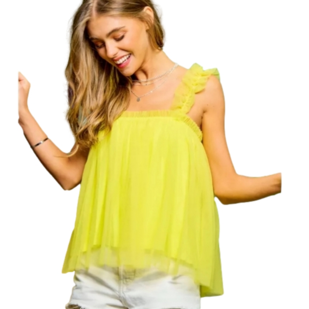 Women's Neon Yellow/Green Ruffle Strap top